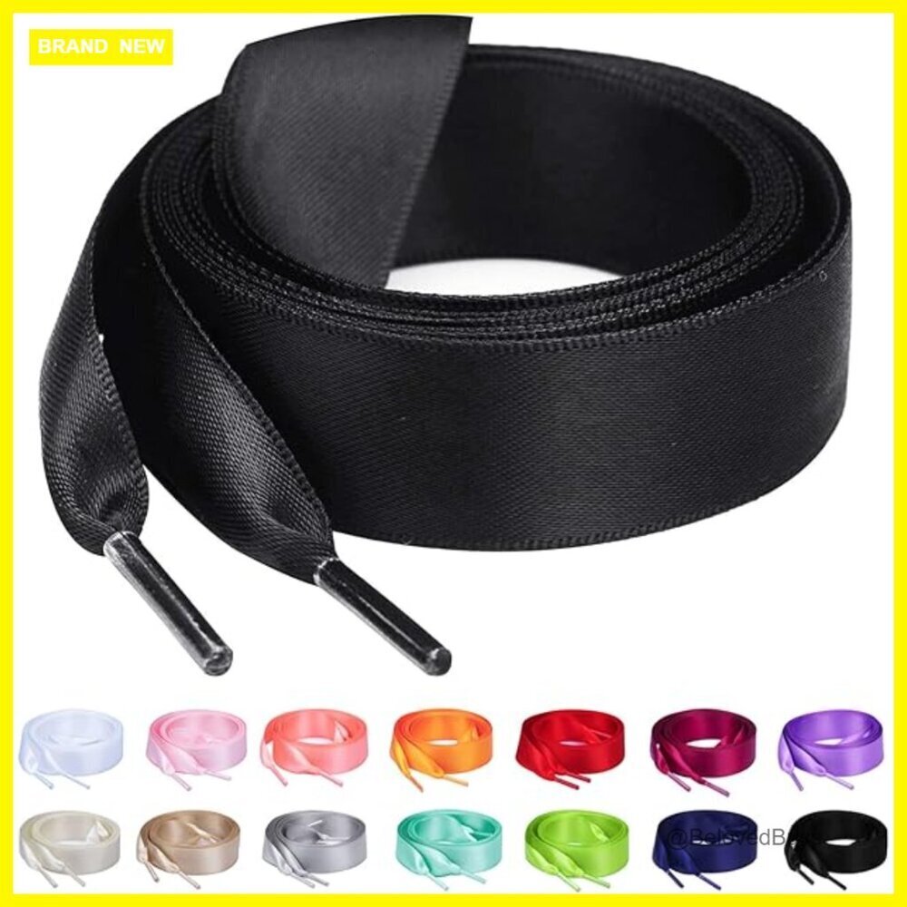 Satin Ribbon Shoelaces 3/4" Wide for Sneakers Athletic Shoes
